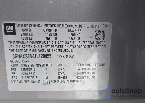 2018 Chevrolet Equinox Lt z USA, uszkodzony, nr VIN 3GNAXSEV4JL120055